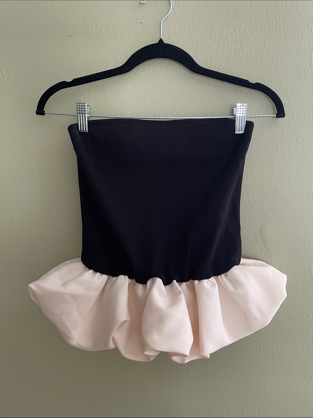 Endless Rose Black and Cream Strapless Bubble Hem Top